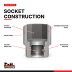 Teng Tools 3/8 inch drive 6-point metric socket cross-section showing the hexagonal bore and retention groove