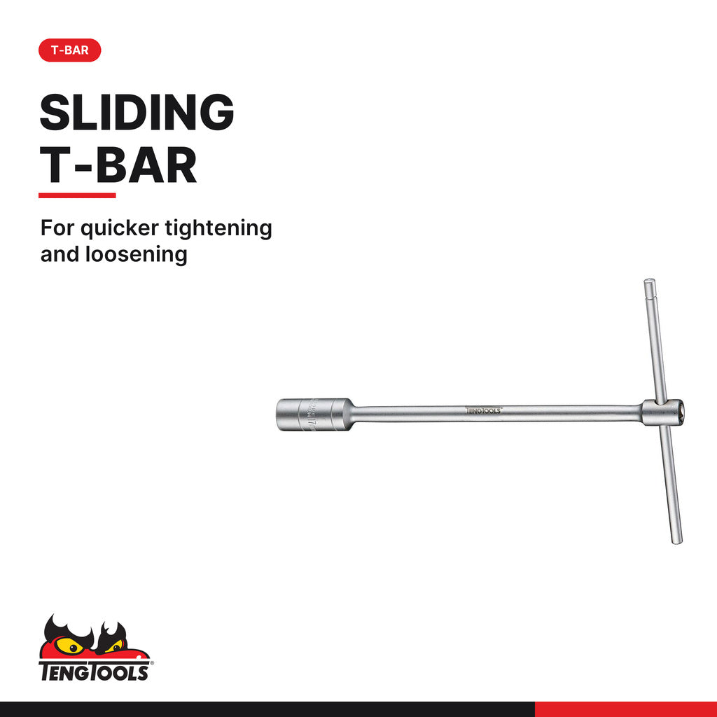 Teng Tools 3/8 inch drive 6-point metric t-bar deep socket with a sliding T bar for quicker tightening and loosening