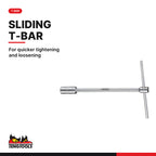 Teng Tools 3/8 inch drive 6-point metric t-bar deep socket with a sliding T bar for quicker tightening and loosening