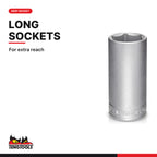 Teng Tools 3/8 inch drive 6-point SAE deep socket standing upright, long reach