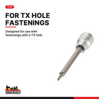 Teng Tools 3/8 inch drive long Torx bit socket, designed for use with fastenings with a TX hole