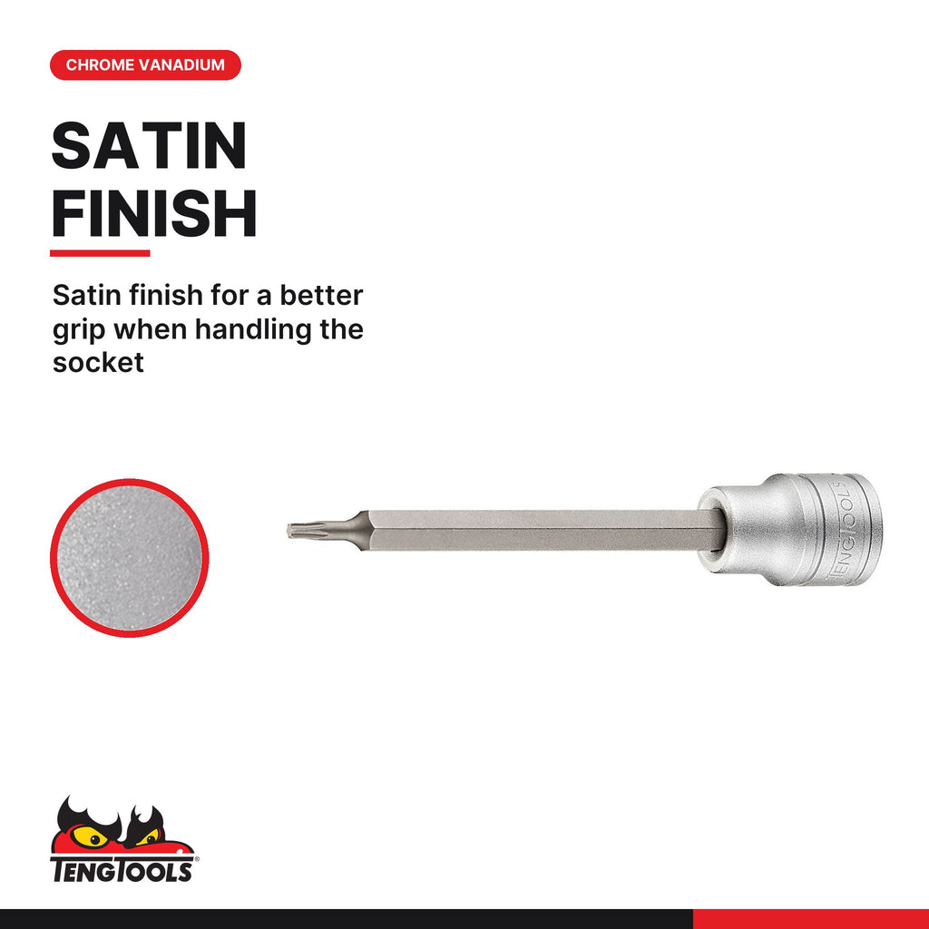 Teng Tools 3/8 inch drive long Torx bit socket, satin finish for a better grip when handling the socket