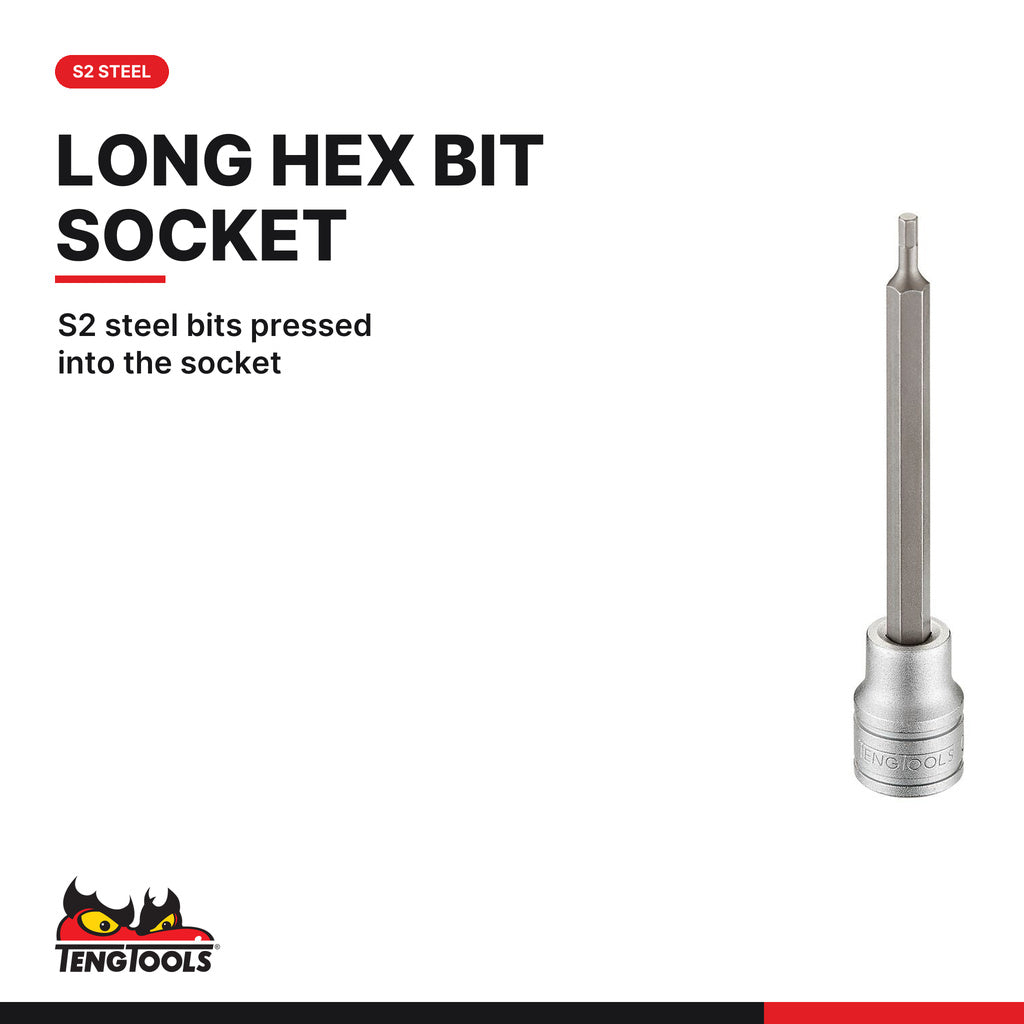 Teng Tools 3/8 inch drive metric long hex bit socket with an S2 steel bit pressed in