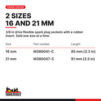 Teng Tools 3/8 inch drive flexible spark plug socket, 16 and 21 mm, two sizes 16 and 21 mm, part numbers M380041-C and