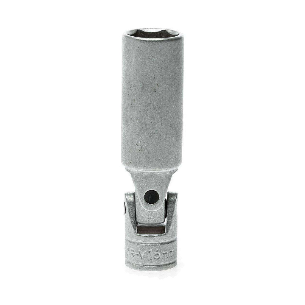 Teng Tools 3/8 inch drive flexible spark plug socket, 16 and 21 mm on a white background