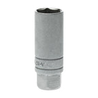 Teng Tools 3/8 inch drive spark plug socket 14 to 21 mm on a white background