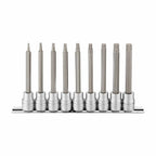 Teng Tools M3809TX 3/8" Long TX Bit Socket Clip Rail Set 9 Pieces on a white background