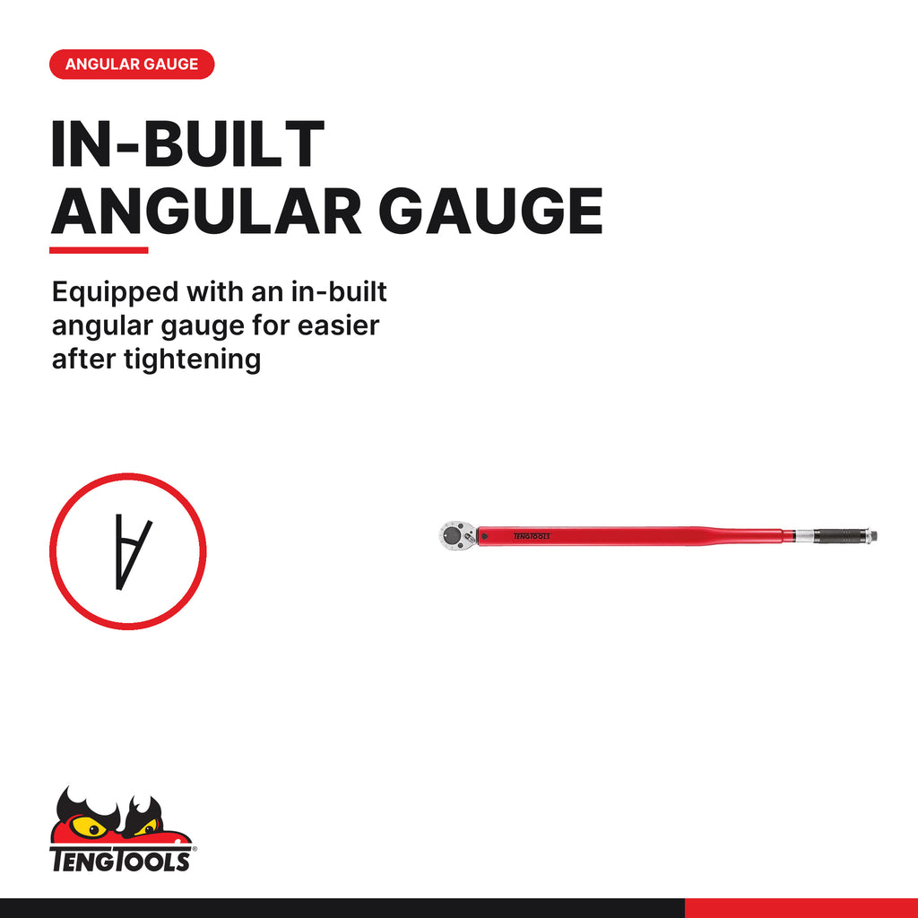 Teng Tools 3492UAG-E1 3/4 Inch Drive Torque Wrench, 100 to 600 ft-lb, equipped with an in-built angular gauge for easier