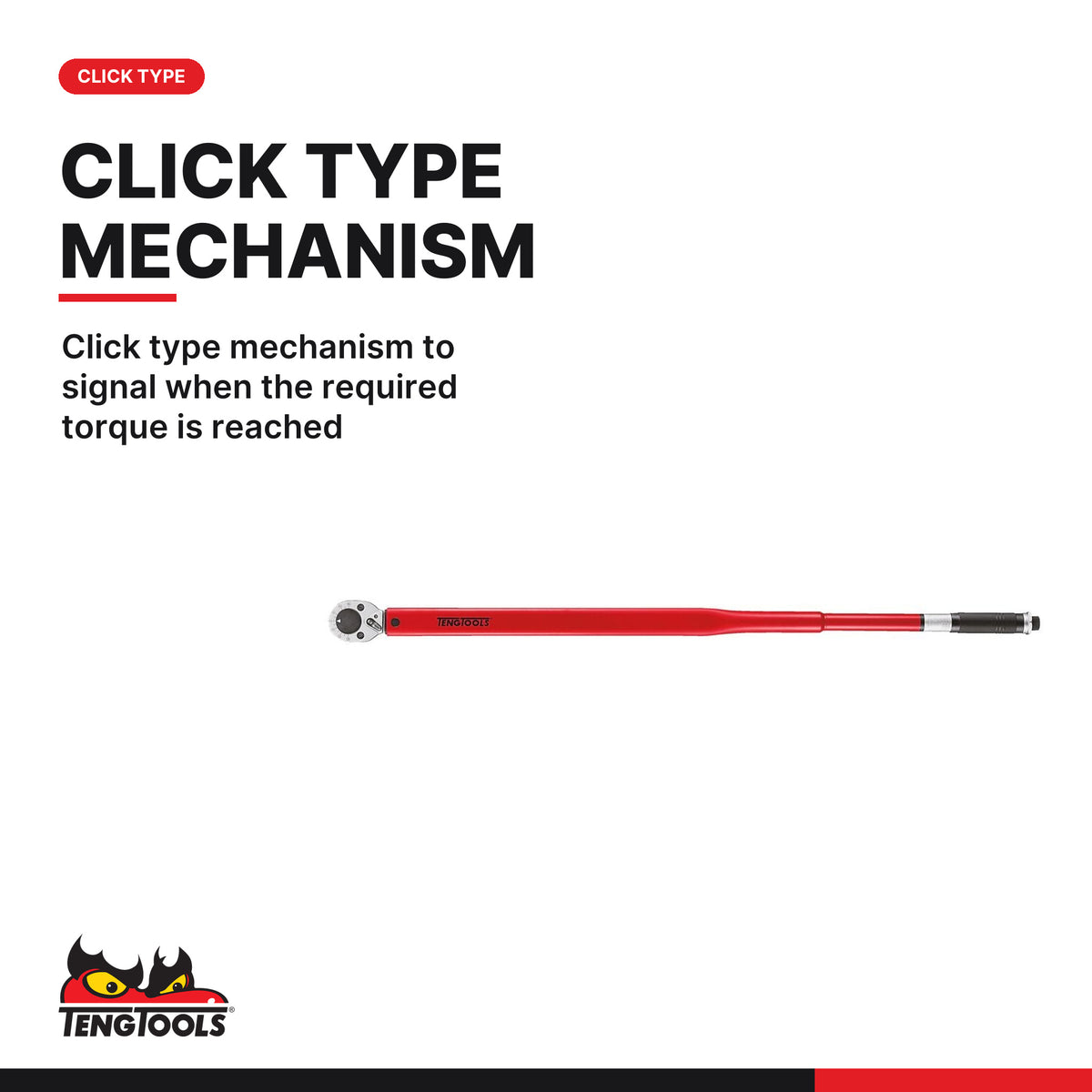 Teng Tools 3492UAG-E2 3/4 Inch Drive Torque Wrench 100 - 700 ft-lb, click type mechanism to signal when the required torque