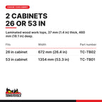 Teng Tools 37 mm laminated wood work top for 26 or 53 in cabinets, fits 26 or 53 in cabinets, part numbers TC-TB02 and