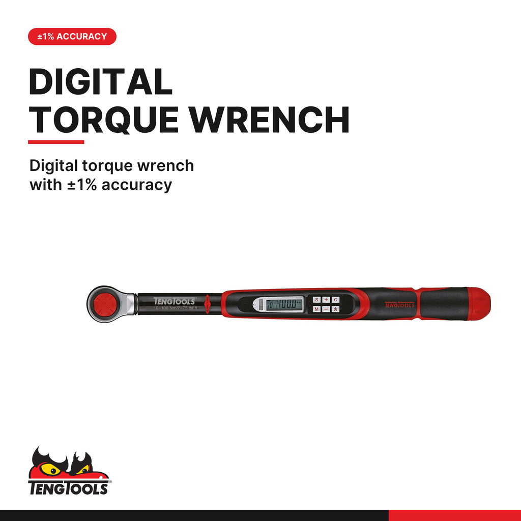 Teng Tools 3892D100 10-100Nm Torque Wrench Digital Readout, digital torque wrench with ±1% accuracy