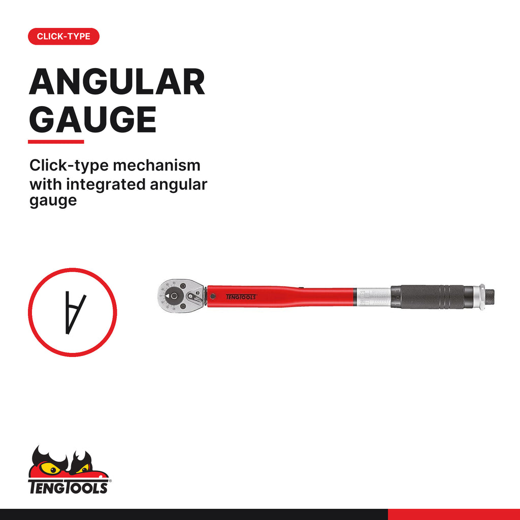 Teng Tools 3892UAG-E3 3/8 Inch Drive Torque Wrench, 15 to 80 ft-lb, click-type mechanism with integrated angular gauge