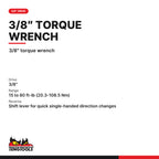 Teng Tools 3892UAG-E3 3/8 Inch Drive Torque Wrench, 15 to 80 ft-lb, 3/8″ torque wrench