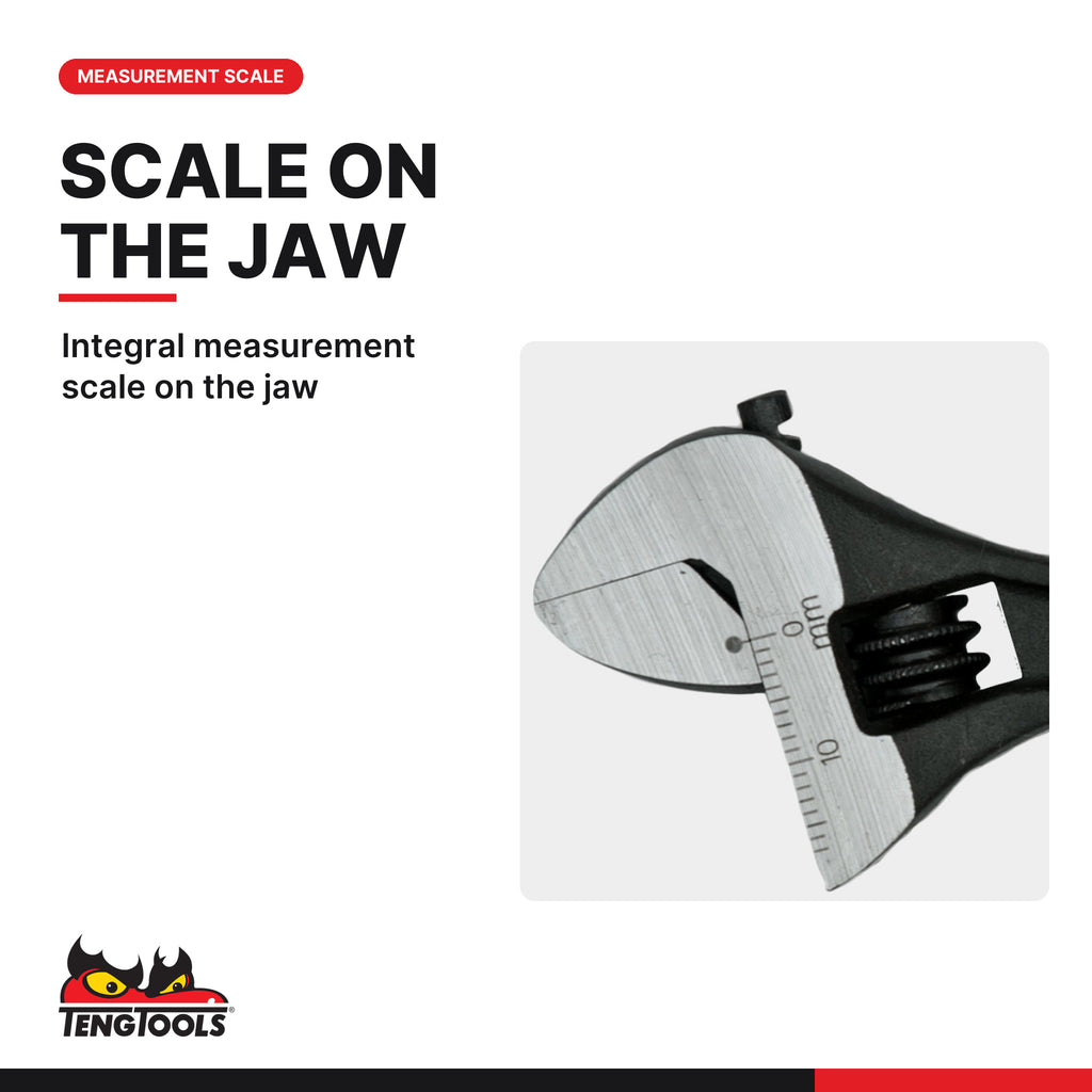 Teng Tools 4001 100-600 mm Adjustable Wrench, integral measurement scale on the jaw