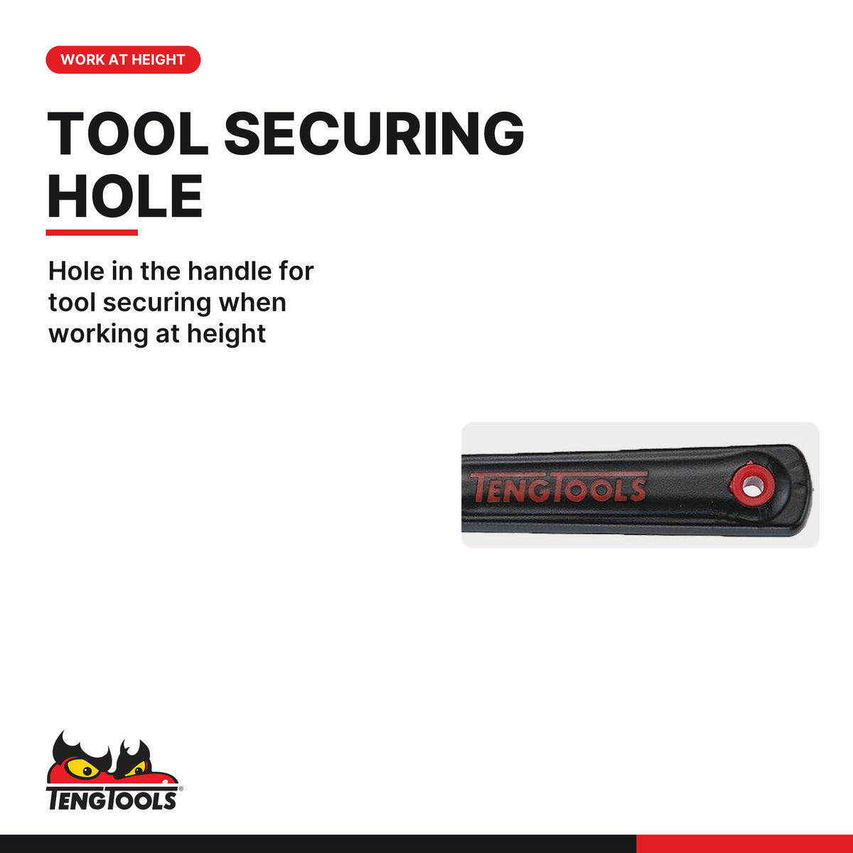 Teng Tools 4002WT 150-300mm Wide Jaw Adjustable Wrench, hole in the handle for tool securing when working at height