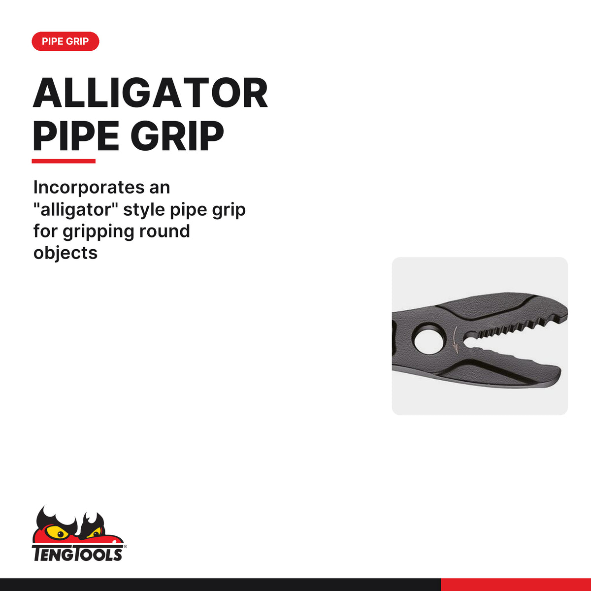 Teng Tools 4003J 200 mm Adjustable Wrench with Alligator Pipe Jaws, incorporates an "alligator" style pipe grip for gripping