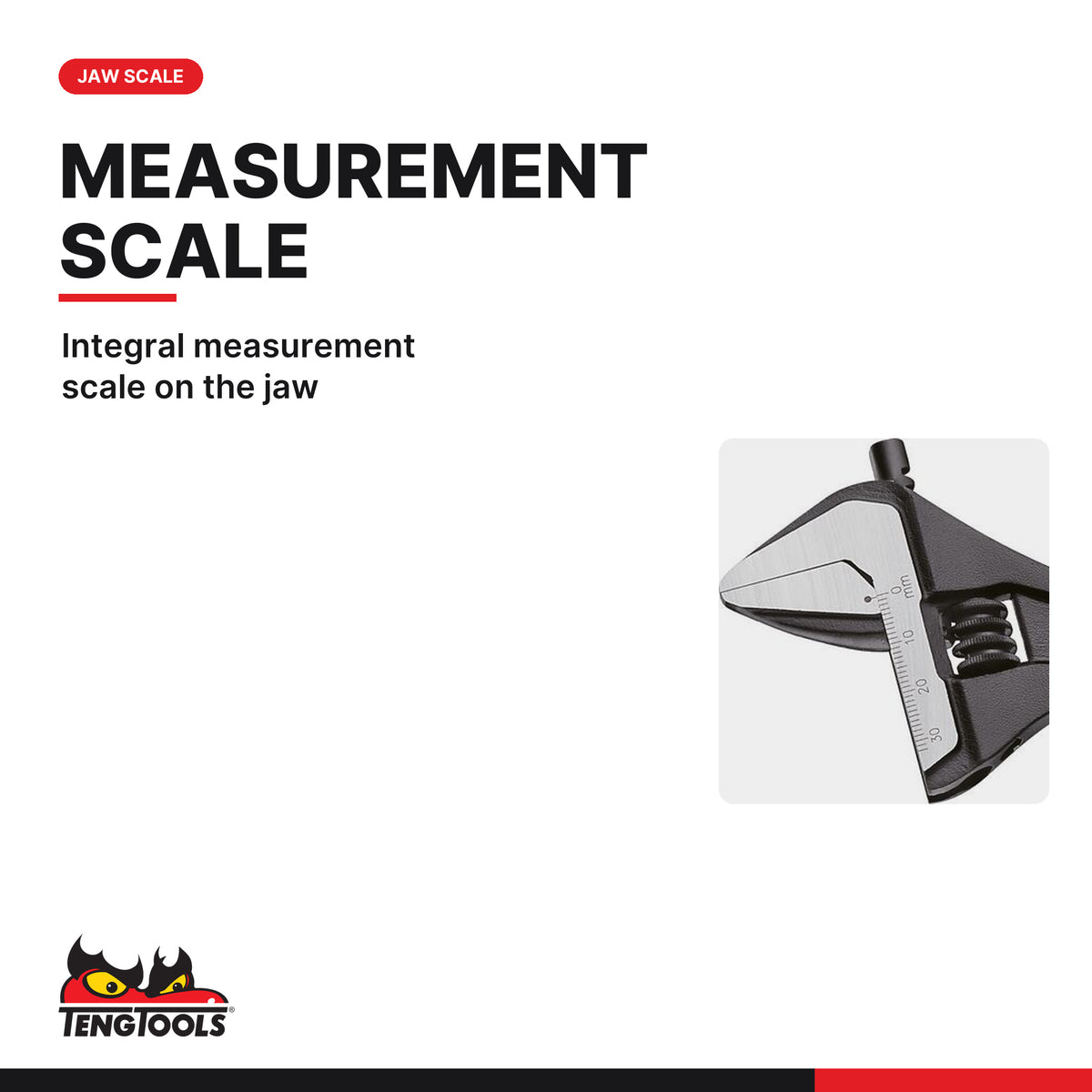 Teng Tools 4003J 200 mm Adjustable Wrench with Alligator Pipe Jaws, integral measurement scale on the jaw