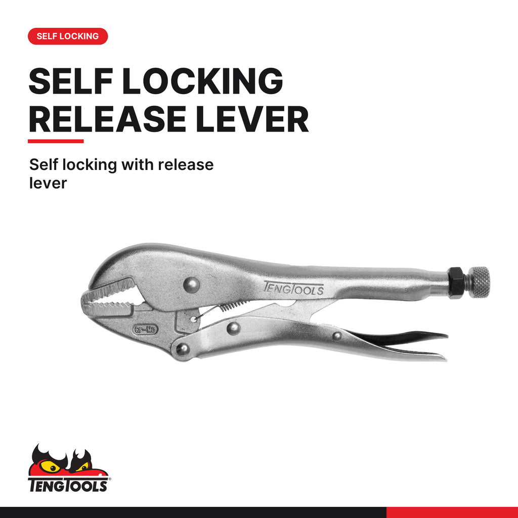 Teng Tools 401-10F Flat Jaw Locking Pliers 250-300mm, self locking with release lever