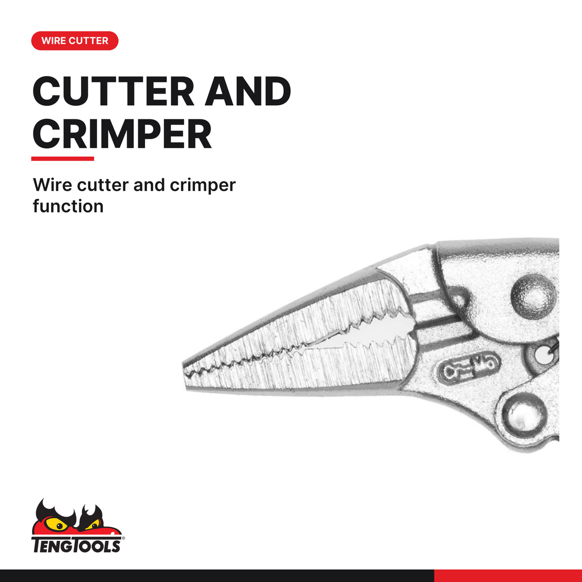 Teng Tools 404-4 Long Nose Power Grip Pliers 125-230mm, wire cutter and crimper function