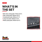 Teng Tools 445W Plier Set Tool Roll 5 Pieces, what's in the set