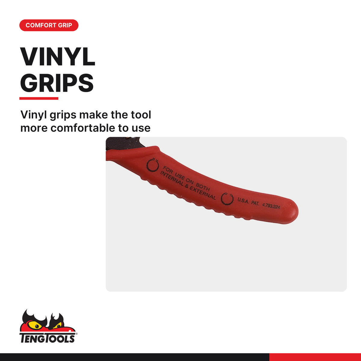 Teng Tools 480 Snap Ring Pliers Interchangeable Tip Set, vinyl grips make the tool more comfortable to use