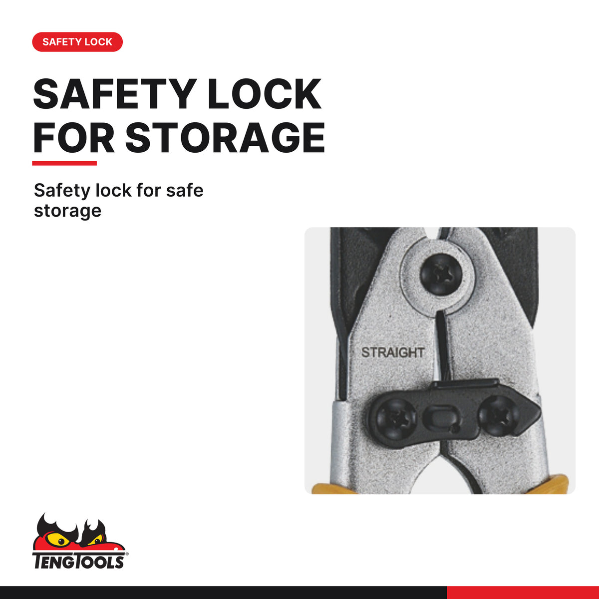 Teng Tools 490 250 mm Straight Tin Snips, safety lock for safe storage