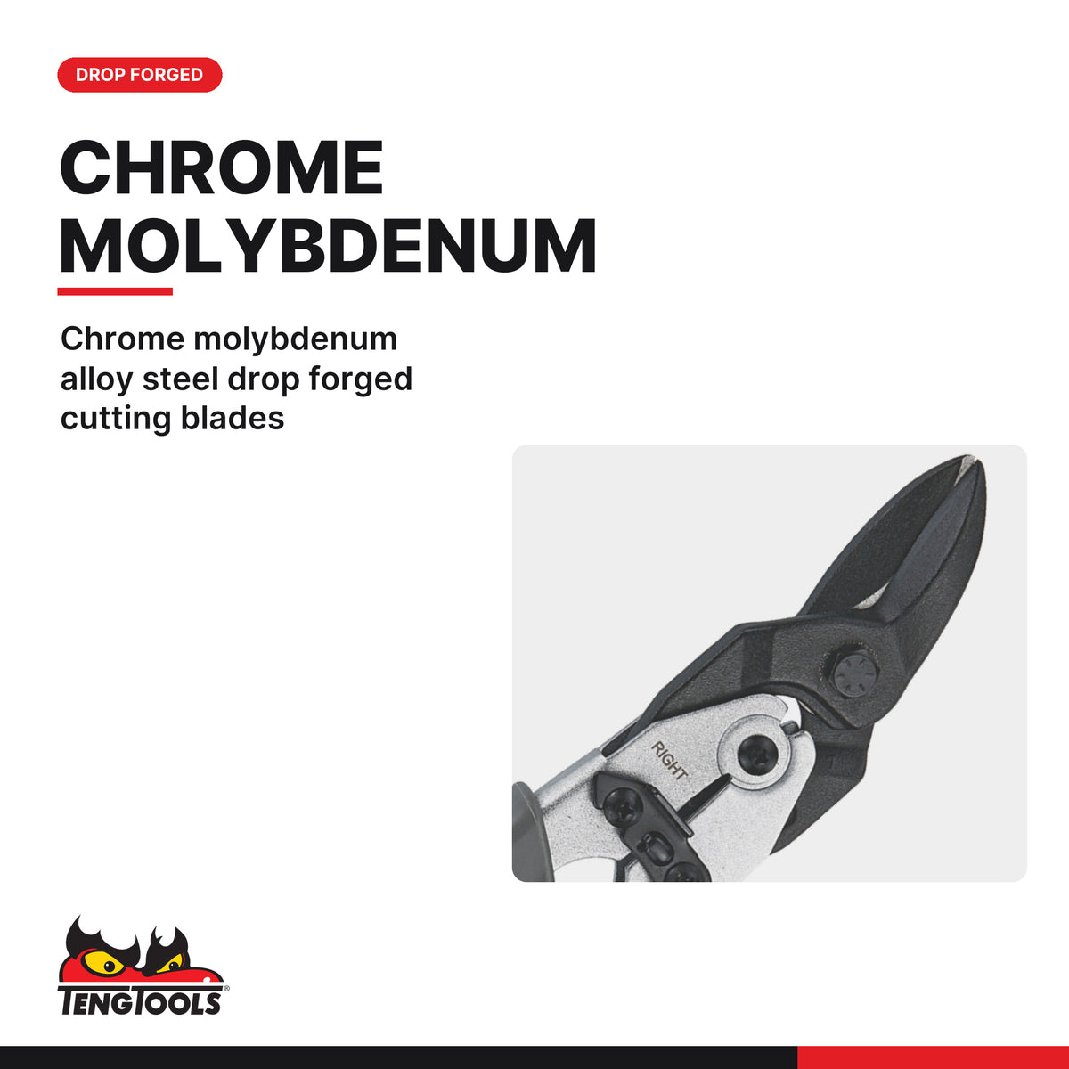 Teng Tools 491 250 mm CrMo Aviation Snips, chrome molybdenum alloy steel drop forged cutting blades