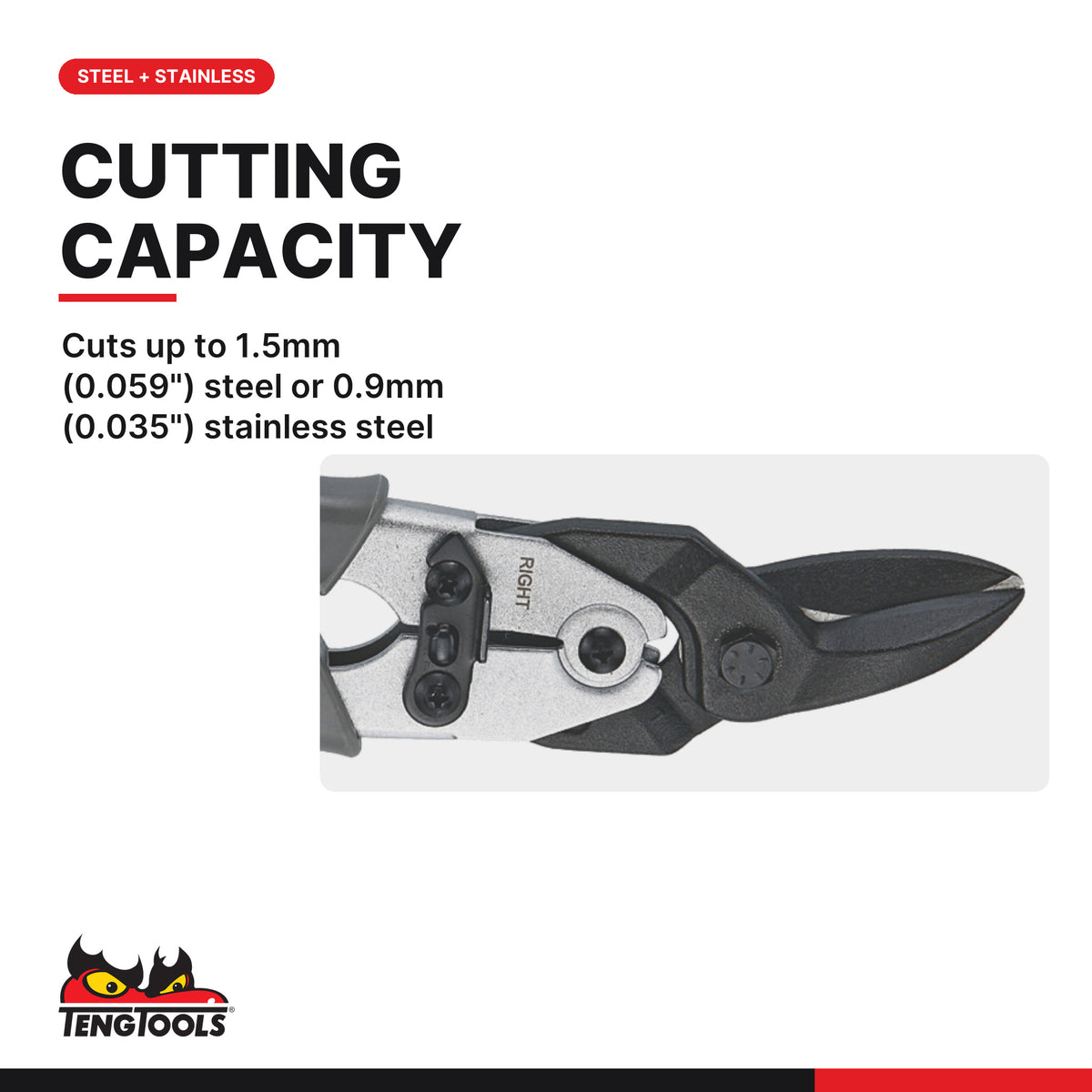 Teng Tools 491 250 mm CrMo Aviation Snips, cuts up to 1.5mm (0.059") steel or 0.9mm (0.035") stainless steel