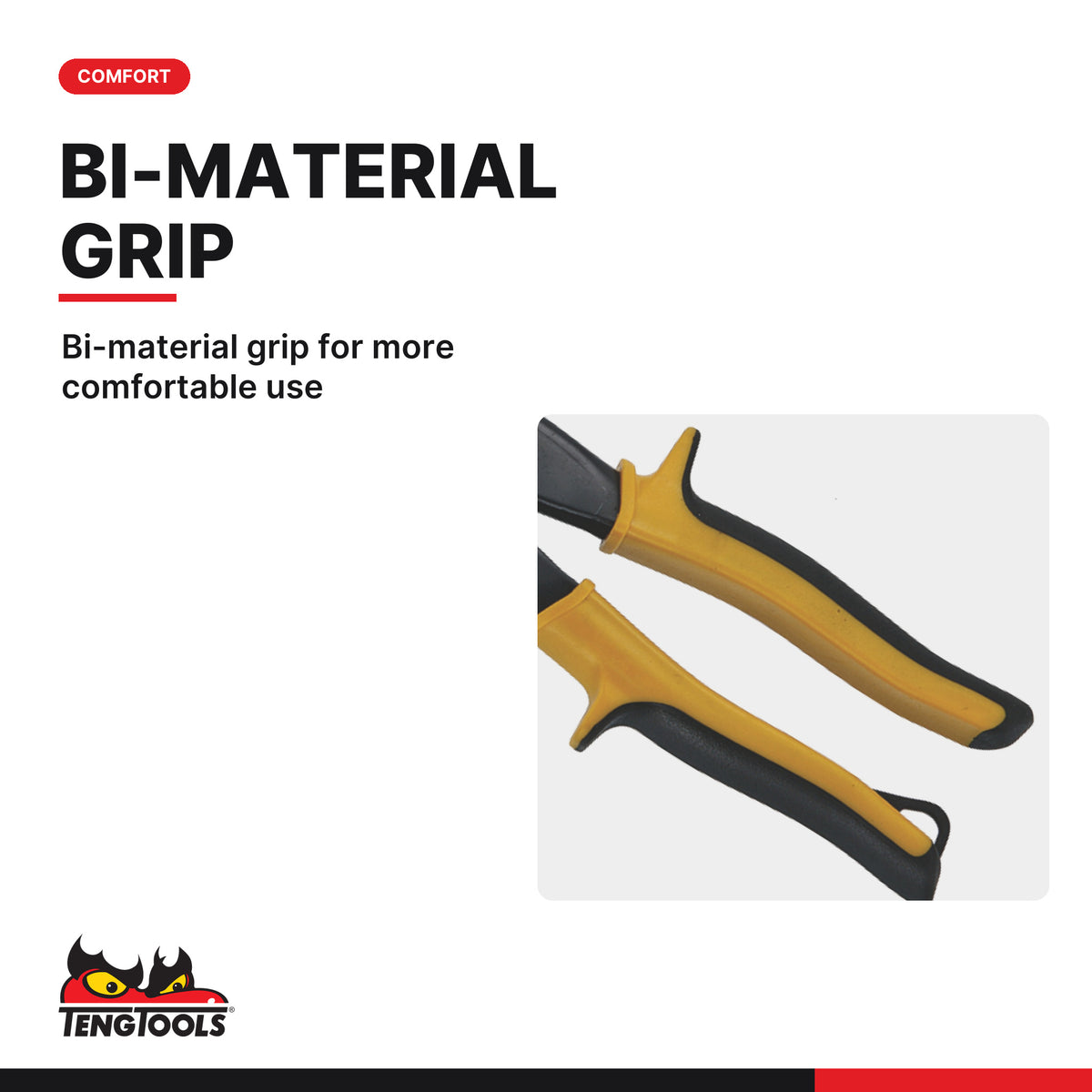 Teng Tools 495 275 mm Long Cut Metal Shears, bi-material grip for more comfortable use