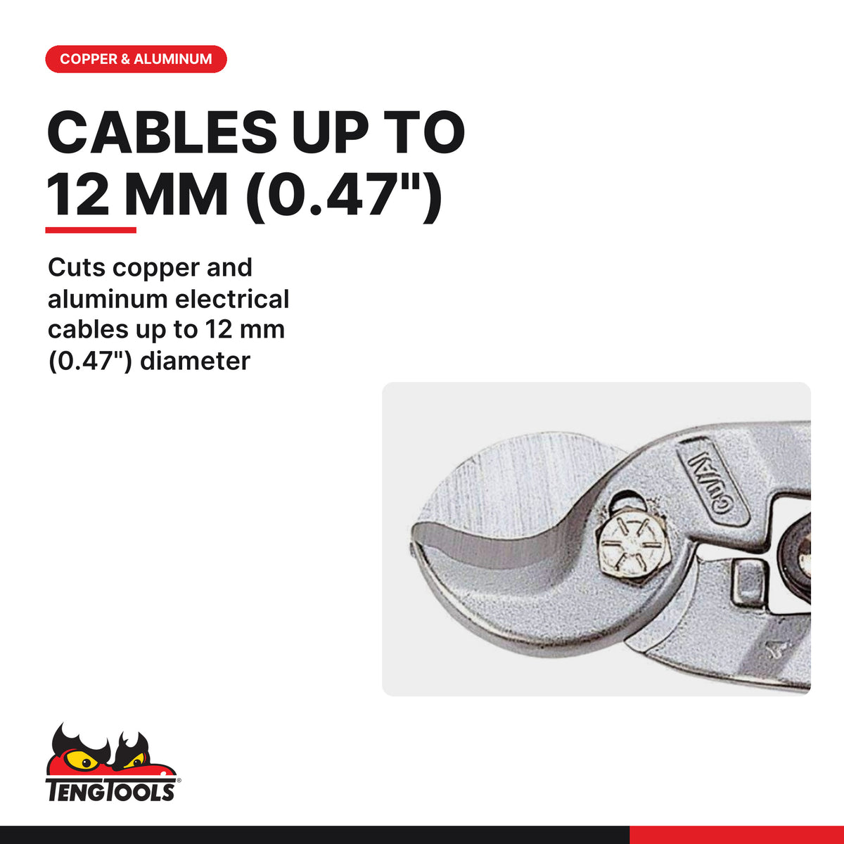 Teng Tools 496 Heavy Duty Copper & Aluminum Electric Cable Cutter/Wire, cuts copper and aluminum electrical cables up to 12