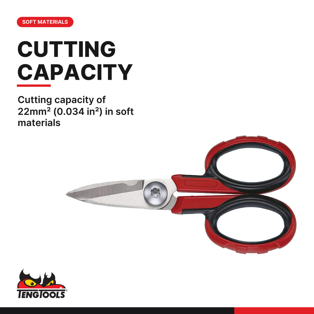 Teng Tools 497 5-1/2 Inch High Carbon Stainless Steel Craft Scissors, cutting capacity of 22mm² (0.034 in²) in soft materials