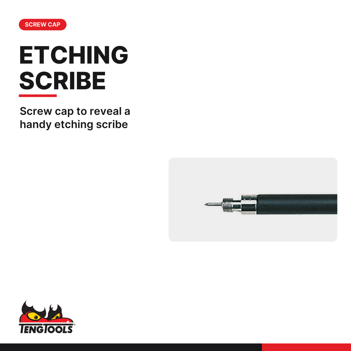Teng Tools 582MI 3 in 1 Telescoping Mirror and Inspection Tool, screw cap to reveal a handy etching scribe