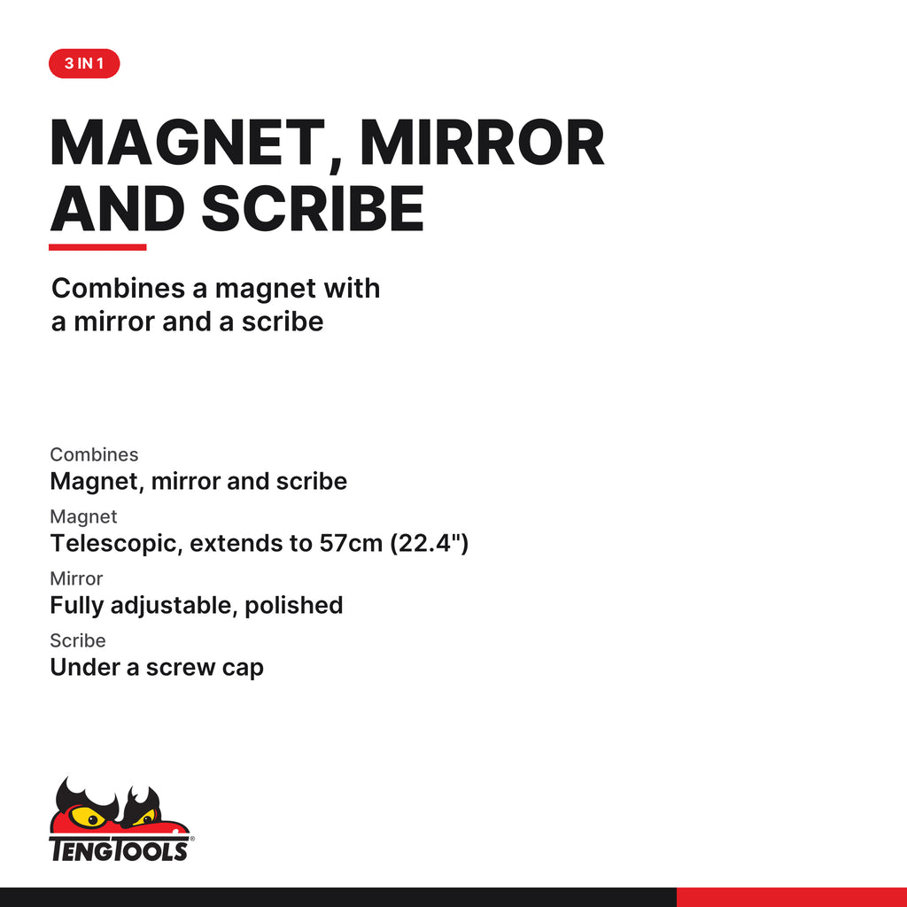 Teng Tools 582MI 3 in 1 Telescoping Mirror and Inspection Tool, combines a magnet with a mirror and a scribe