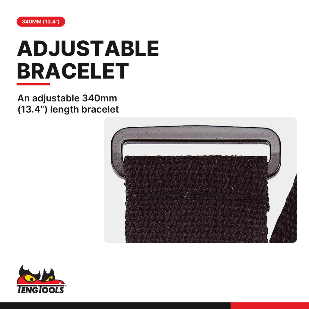 Teng Tools 583M Magnetic Wristband for Holding Screws, Nails, and Drill, an adjustable 340mm (13.4") length bracelet