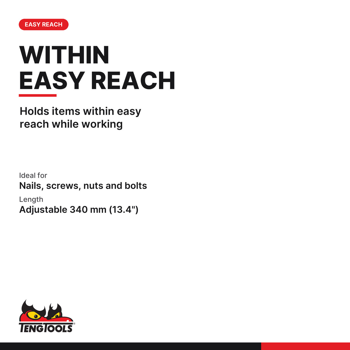 Teng Tools 583M Magnetic Wristband for Holding Screws, Nails, and Drill, holds items within easy reach while working