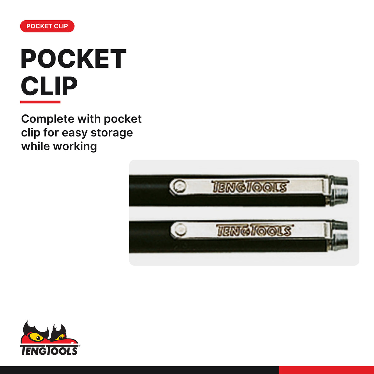 Teng Tools 585MP Telescoping Magnetic Pickup Tool and Pen, complete with pocket clip for easy storage while working