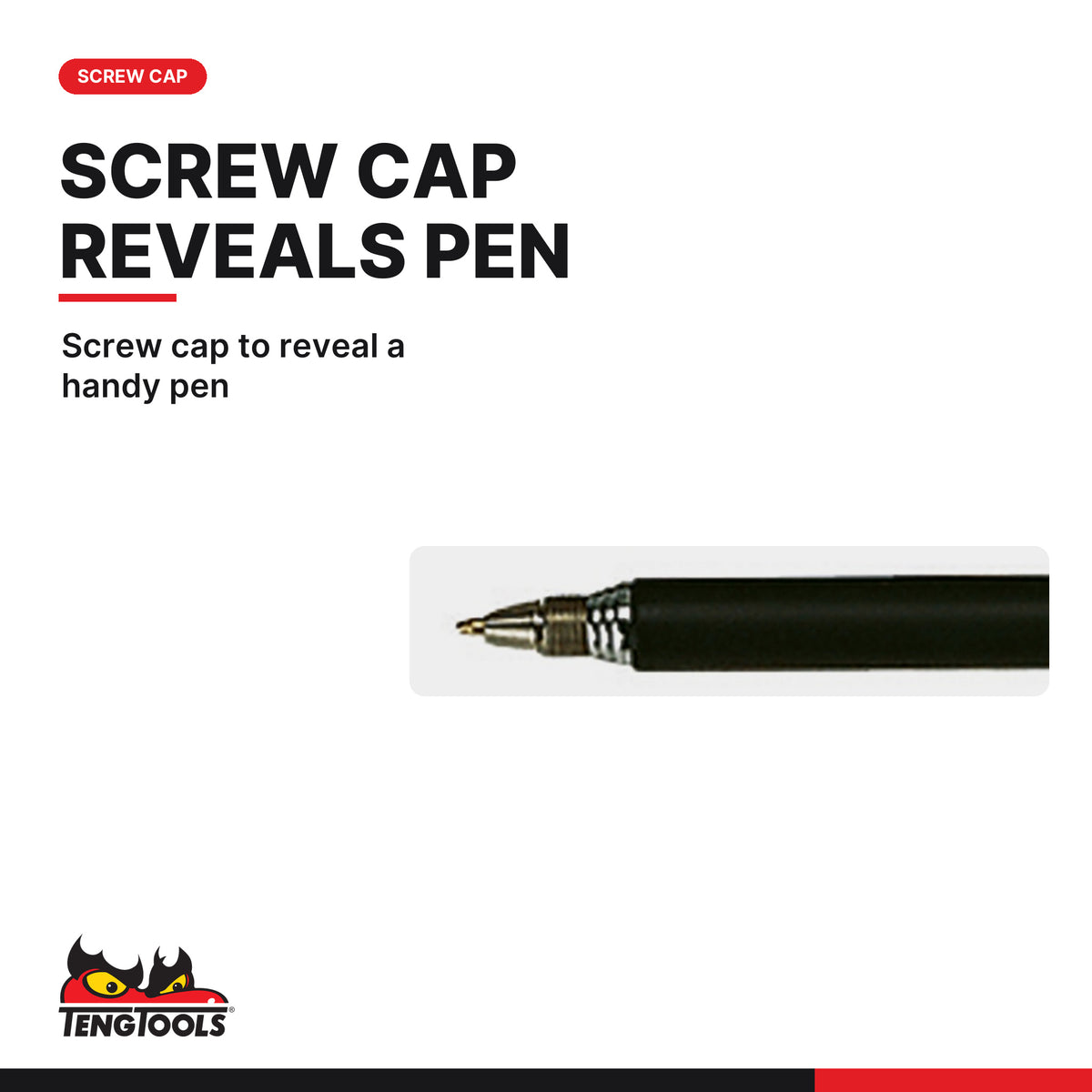 Teng Tools 585MP Telescoping Magnetic Pickup Tool and Pen, screw cap to reveal a handy pen