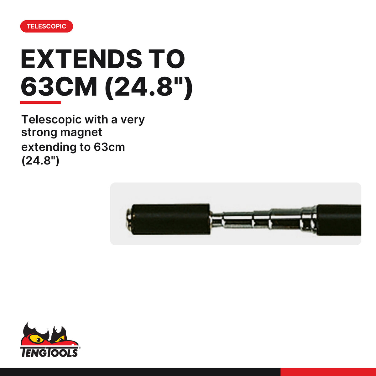Teng Tools 585MP Telescoping Magnetic Pickup Tool and Pen, telescopic with a very strong magnet extending to 63cm (24.8")