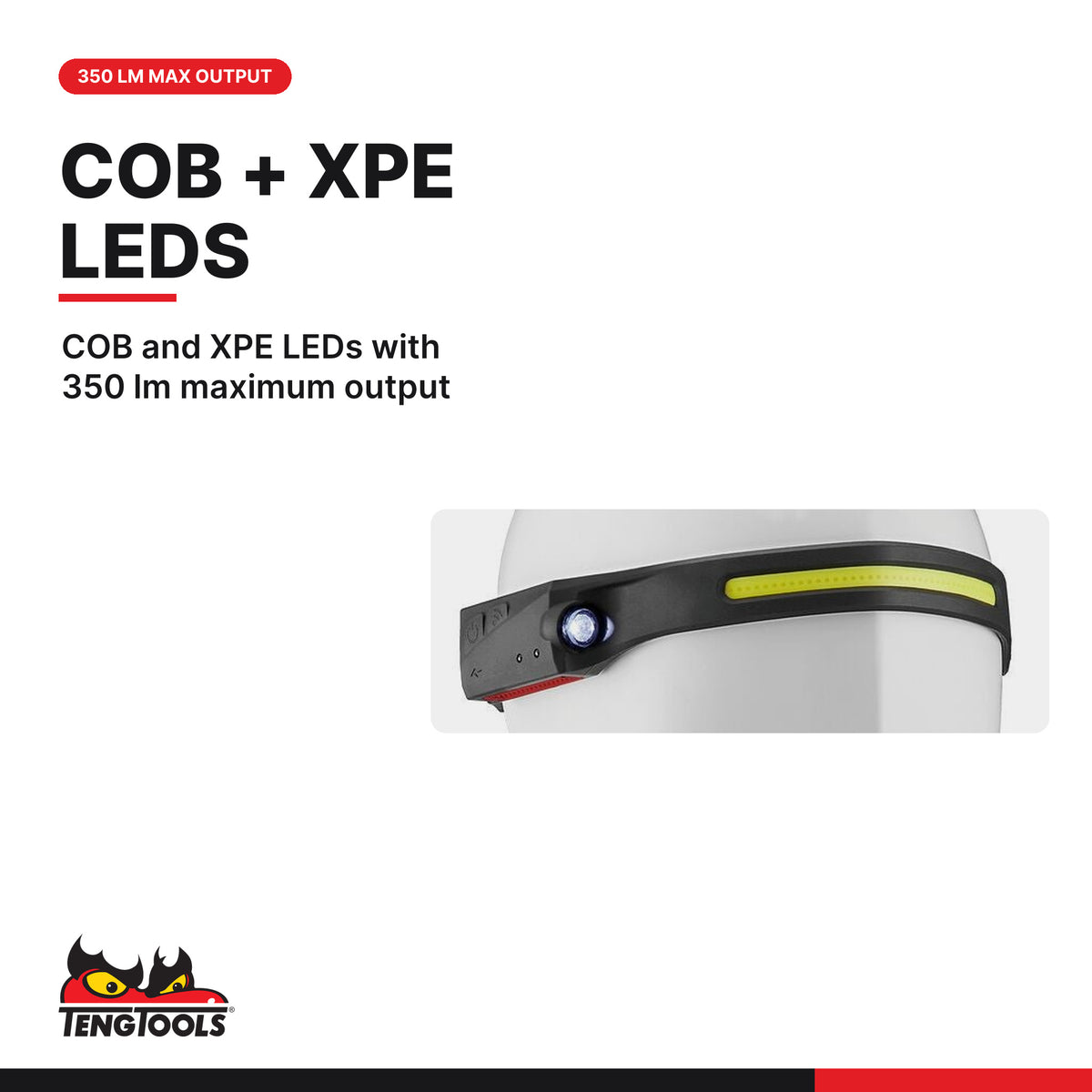 Teng Tools 586D Rechargeable LED Headlamp 350 Lumens, COB and XPE LEDs with 350 lm maximum output