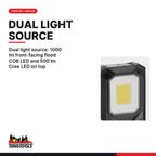 Teng Tools 588N 1000 Lumen Rechargeable LED Worklight, dual light source: 1000 lm front-facing flood COB LED and 500 lm Cree
