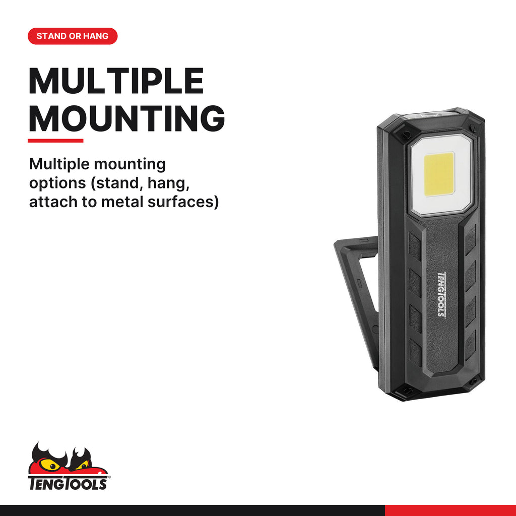 Teng Tools 588N 1000 Lumen Rechargeable LED Worklight, multiple mounting options (stand, hang, attach to metal surfaces)