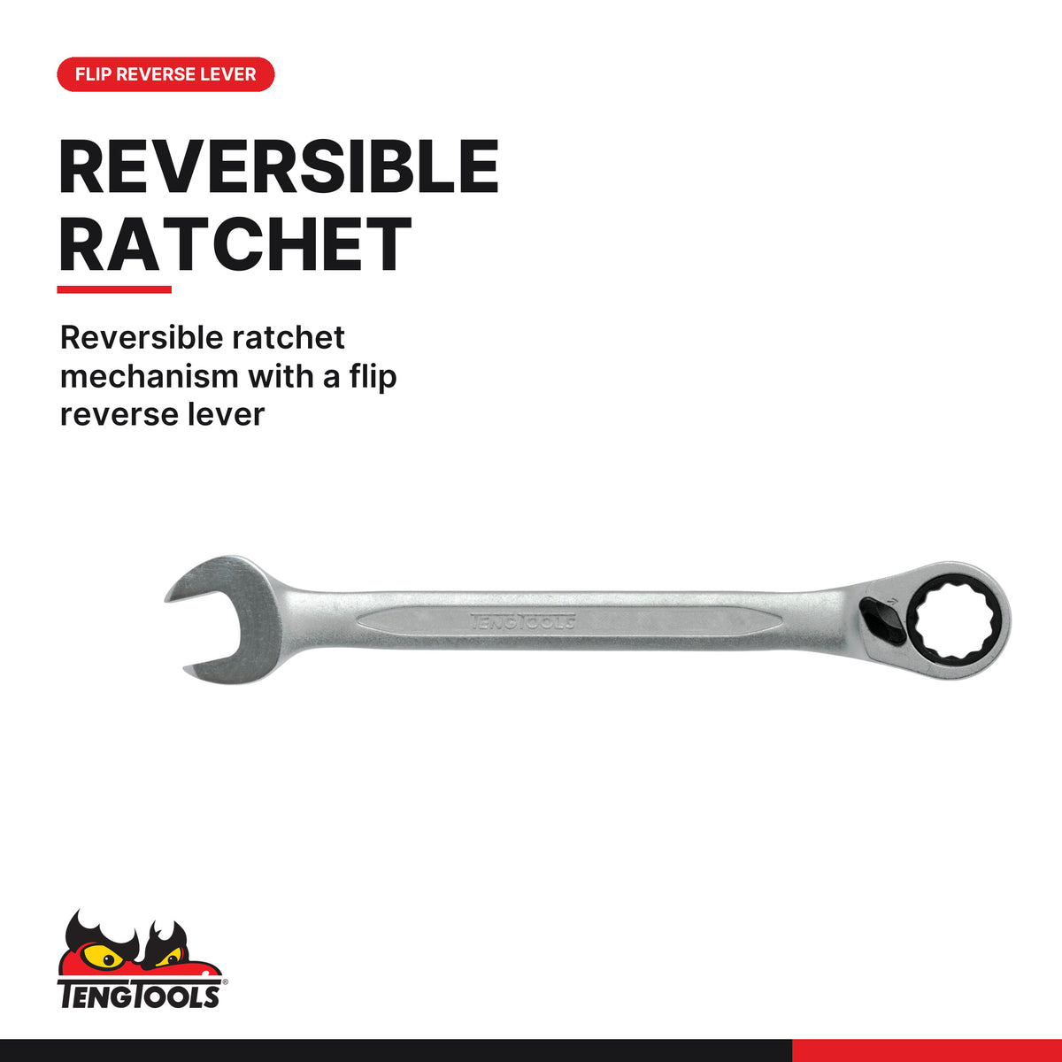 Teng Tools 600116R Ratcheting Combination Spanner AF R 1/2, reversible ratchet mechanism with a flip reverse lever