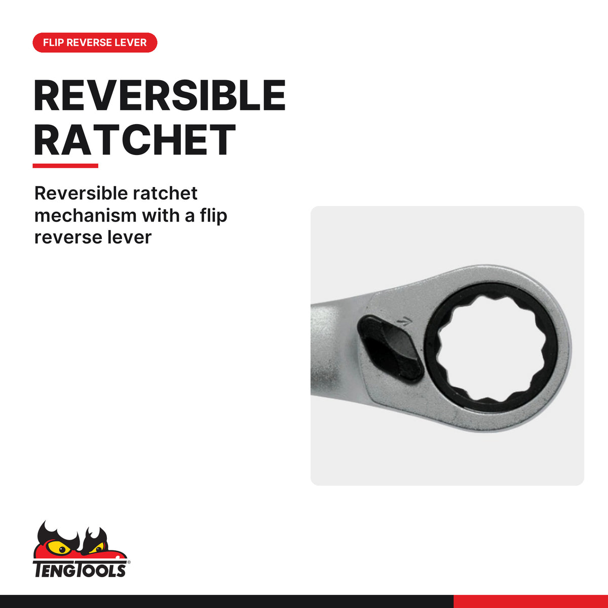 Teng Tools 600122R 11/16 Inch SAE Ratcheting Wrench, Ratcheting, reversible ratchet mechanism with a flip reverse lever