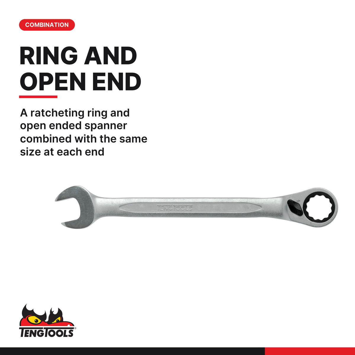 Teng Tools 600508R Metric Ratcheting Combination Wrench 8-32 mm, A ratcheting ring and open ended spanner combined with the