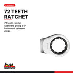 Teng Tools 6005M10RS 10-19mm Stubby Ratcheting Combination Wrench, 72 teeth ratchet spanners giving a 5° increment between
