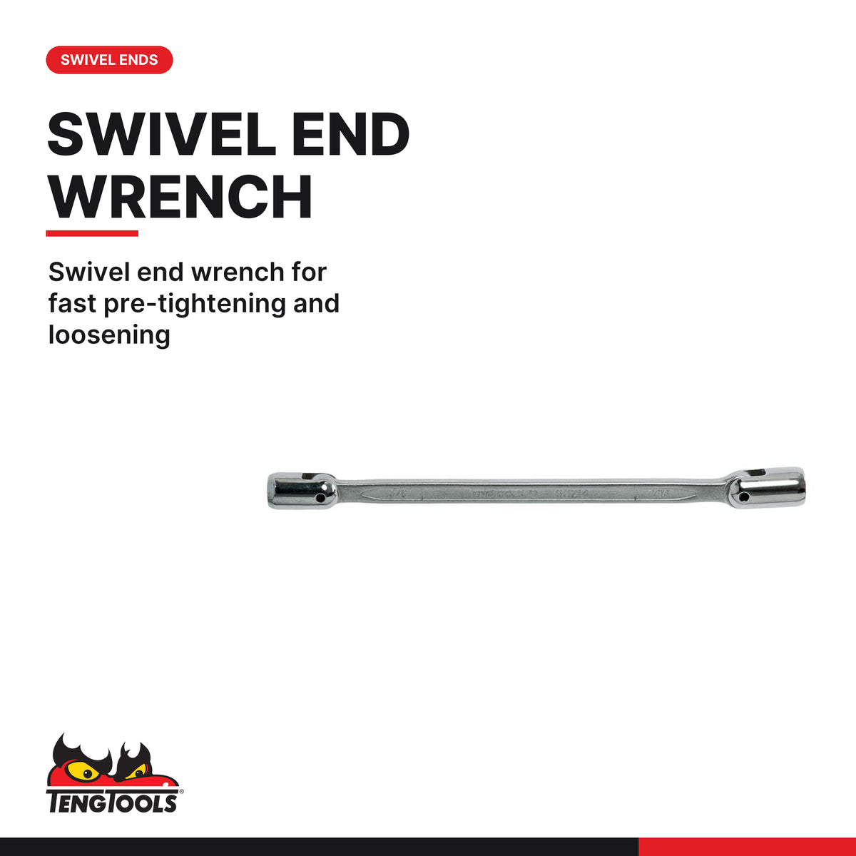 Teng Tools 611618 Double Flex Wrench 1/2 x 9/16 in, swivel end wrench for fast pre-tightening and loosening