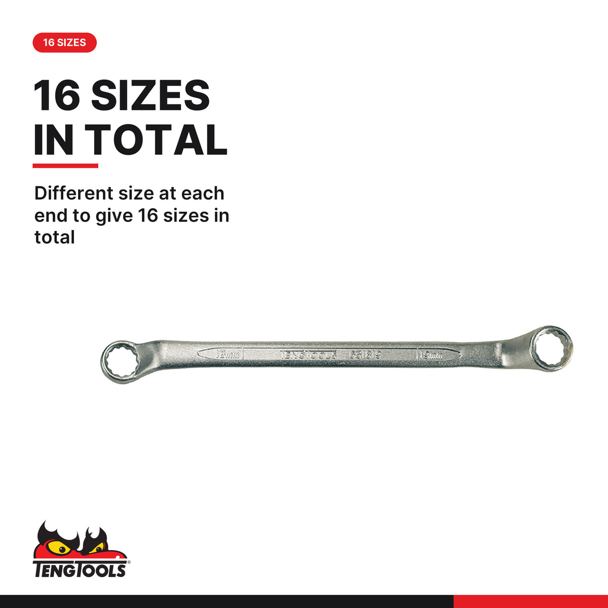 Teng Tools 6308 8 Piece Double Box End Wrench Set, different size at each end to give 16 sizes in total