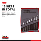 Teng Tools 6308MM Double Ring Spanner Set Tool Roll 8 Pieces, different size at each end to give 16 sizes in total