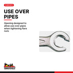 Teng Tools 641011 Metric Flare Nut Wrench 10 × 11 to 19 × 22 mm, opening designed to allow use over pipes when tightening