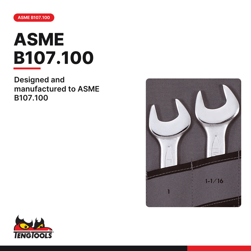 Teng Tools 6507AF Combination Spanner Set 13/16"-1 1/4" Tool Roll 7, designed and manufactured to ASME B107.100